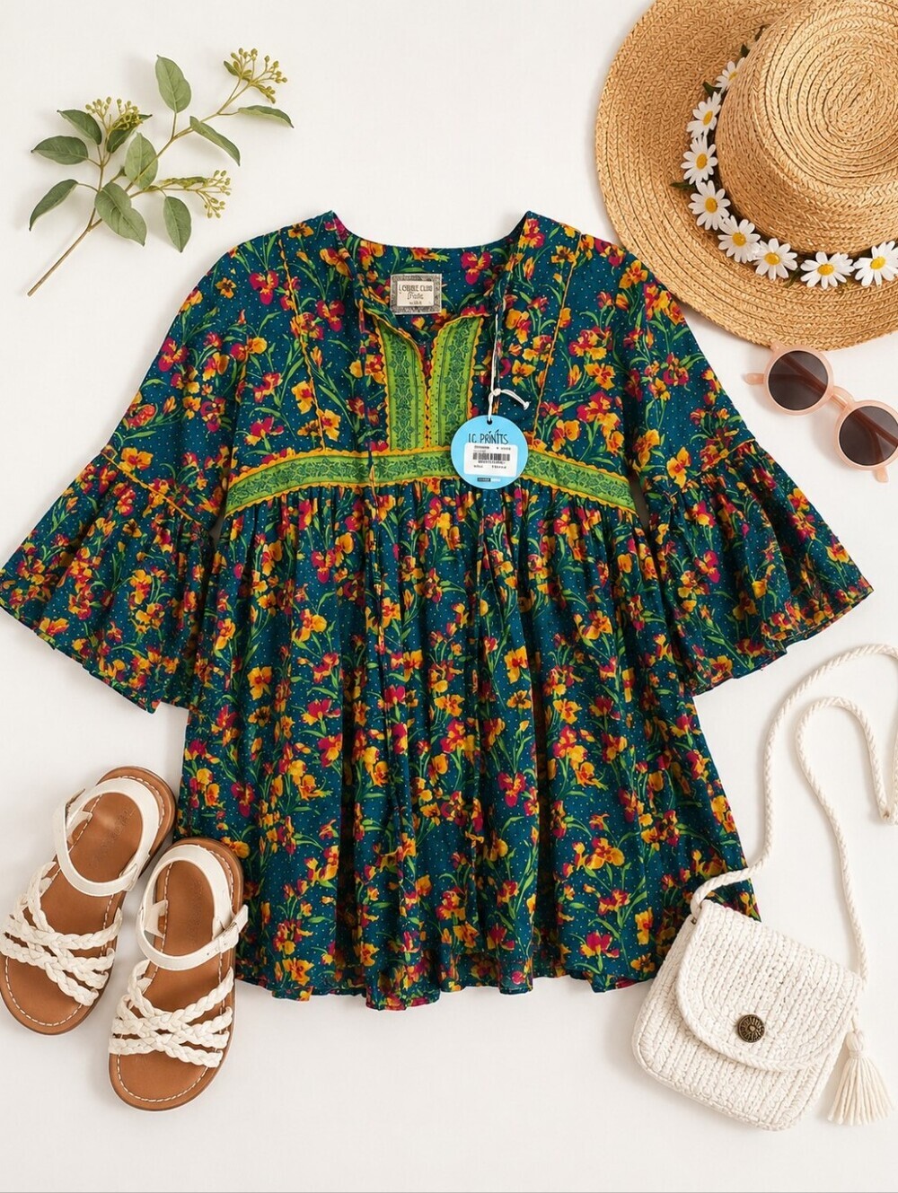Leisure Club Vibrant Embroydered Whimsical Folklore NWT Dress. Girls 10-11